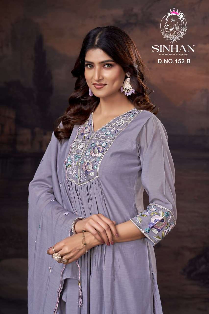 SINHAN 152 ABC BOUTIQUE CHANDERI WITH COTTON INNER KURTI PANT SUIT CATALOGUE SURAT 